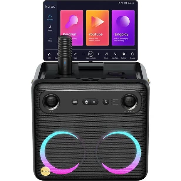 Speaker de Karaokê Joog Ikarao Break X2 600W Tela 10,1 2x Microfones sem fio