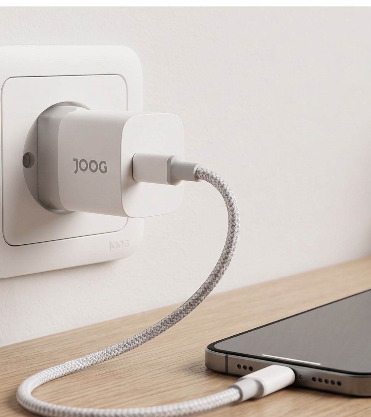 Carregador Rápido JOOG PD20W USB-C Branco compacto