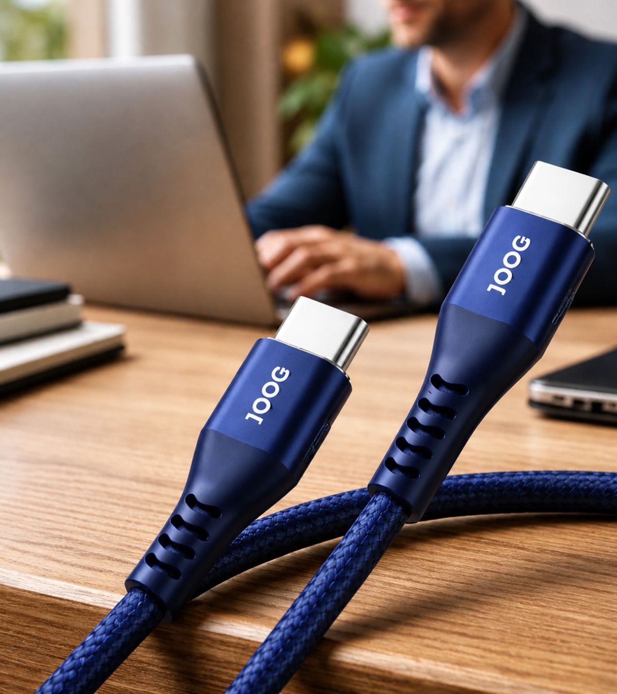 Cabo USB-C JOOG carregando notebook com alta potência