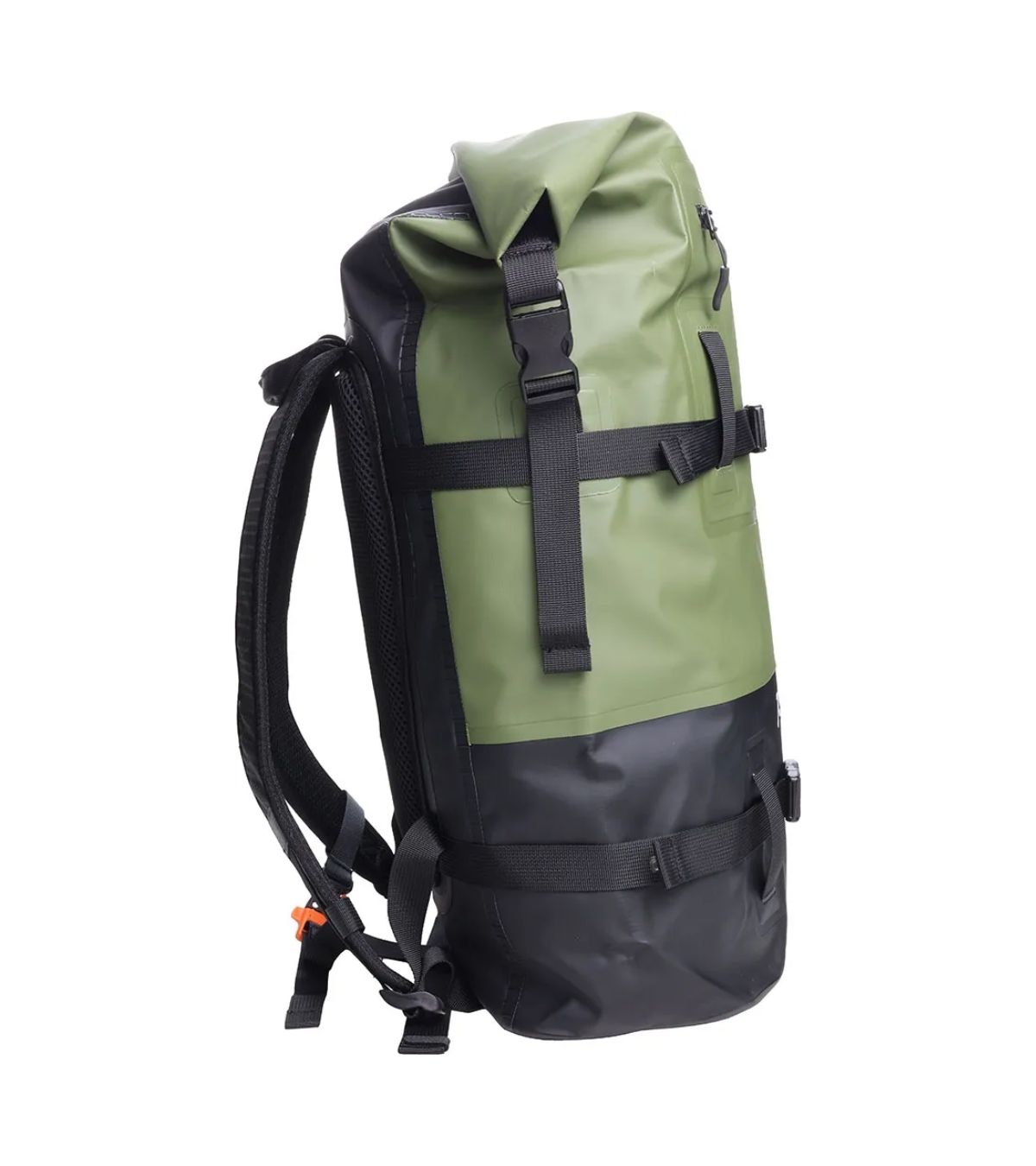 Compartimentos e fechamento da mochila impermeável Joog verde