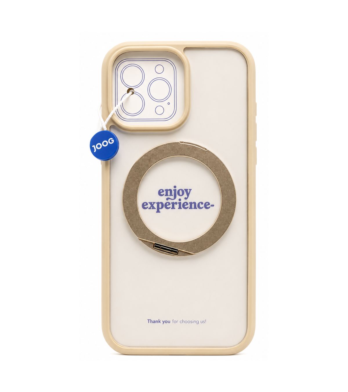 Capa 360 Stand Joog transparente com detalhes dourados para iPhone 16 Pro Max