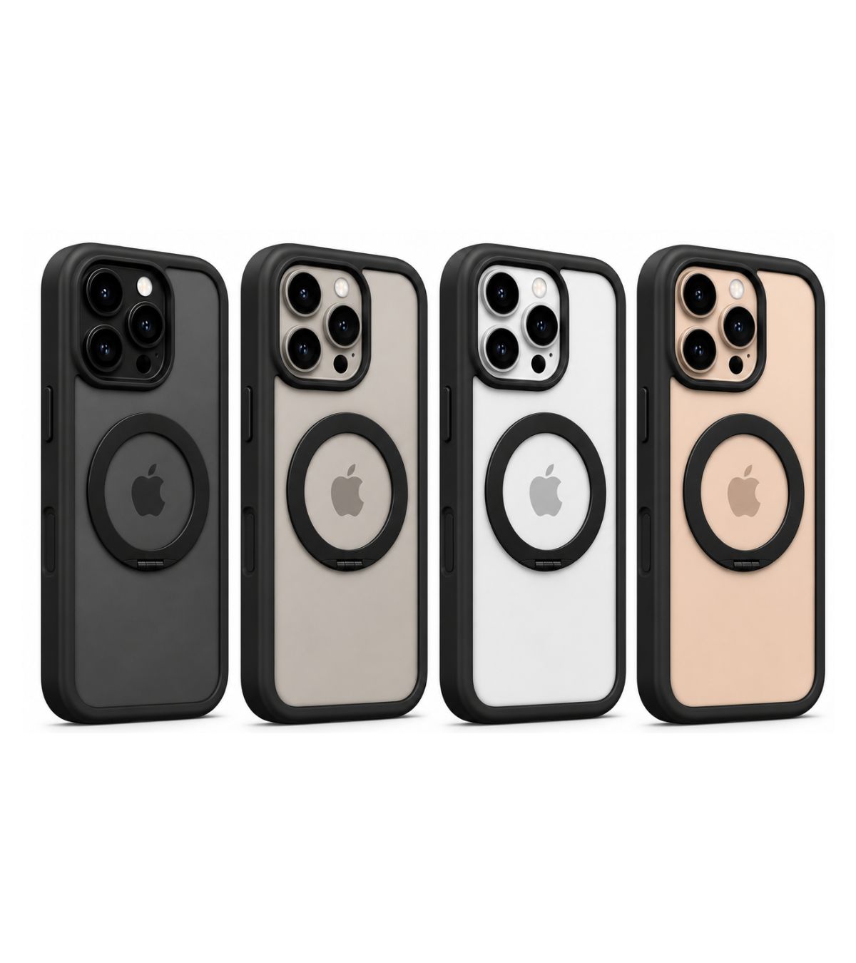 Modelo da Capa 360 Stand Joog preta para iPhone 16 Pro Max
