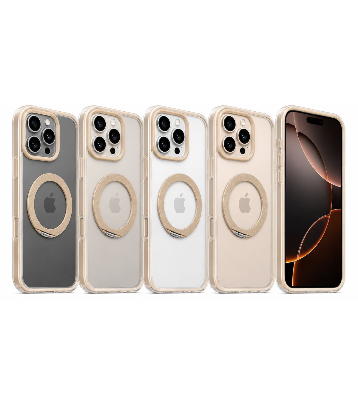 Modelos da Capa 360 Stand Joog dourada para iPhone 16 Pro Max